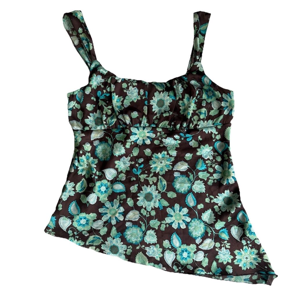 Vintage Self Esteem Floral Satin 90s Y2K Milkmaid Tank Top Womens Large Babydoll